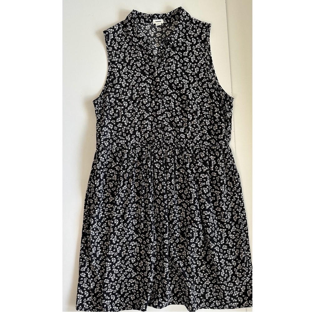 Garage Black Floral A Line Collared Sleeveless Mini Dress Pockets Size Medium
